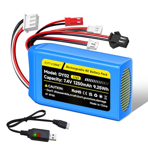 Batería Lipo RC 7,4V 1250mAh conector SM-2P MX2.0 para WLtoys A969 A979 coche teledirigido 1/16 1/18