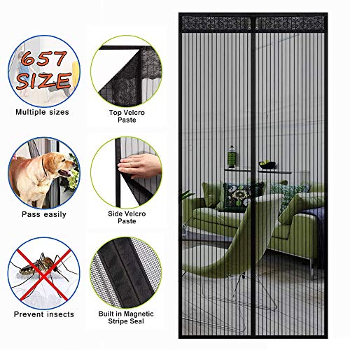 MODKOY Fly Screen Door Cerrado automáticamente Plegable Circulacion de Aire Cortina Ultrafina Mantiene Mosquitos Fuera FáCil De Instalar para Pasillos Puertas, 125x240cm, Negro