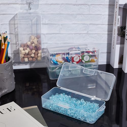 Image of BENECREAT 4 Packs Rectangle Plastic Container Box, 7x3x1.8inch Clear Storage Organizer with Hinged Lid and Hanging Hole for Small Craft Accessories Office Supplies