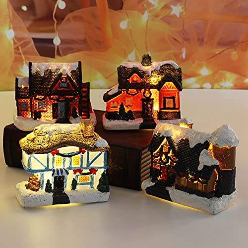 Eubuy Christmas Village House With Lights, Lighting Up Christmas Resin House Resin Battery Operated Christmas Scene Village Houses Christmas Collectible Buildings Ornaments #TOP4