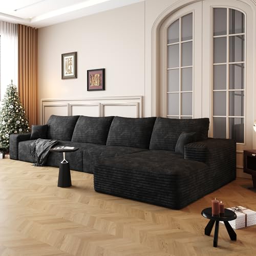 Image of 96 inch Sectional Couches for Living Room Cloud Couch Sofa with L-Shape Upholstered Boneless Couchs Modern Modular Sectional Couch with Chaise