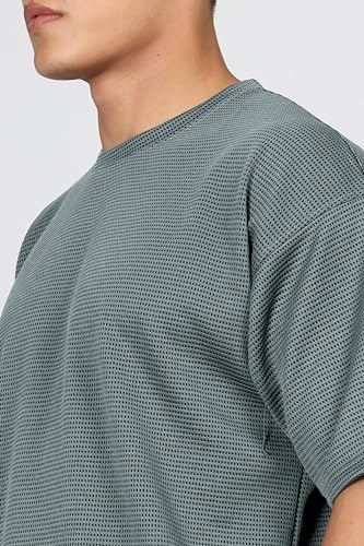 Image of SHODOX Men Oversized T Shirt Solid Dotted Design | Round Neck Loose Fit Drop Shoulder Casual T-Shirt for Men