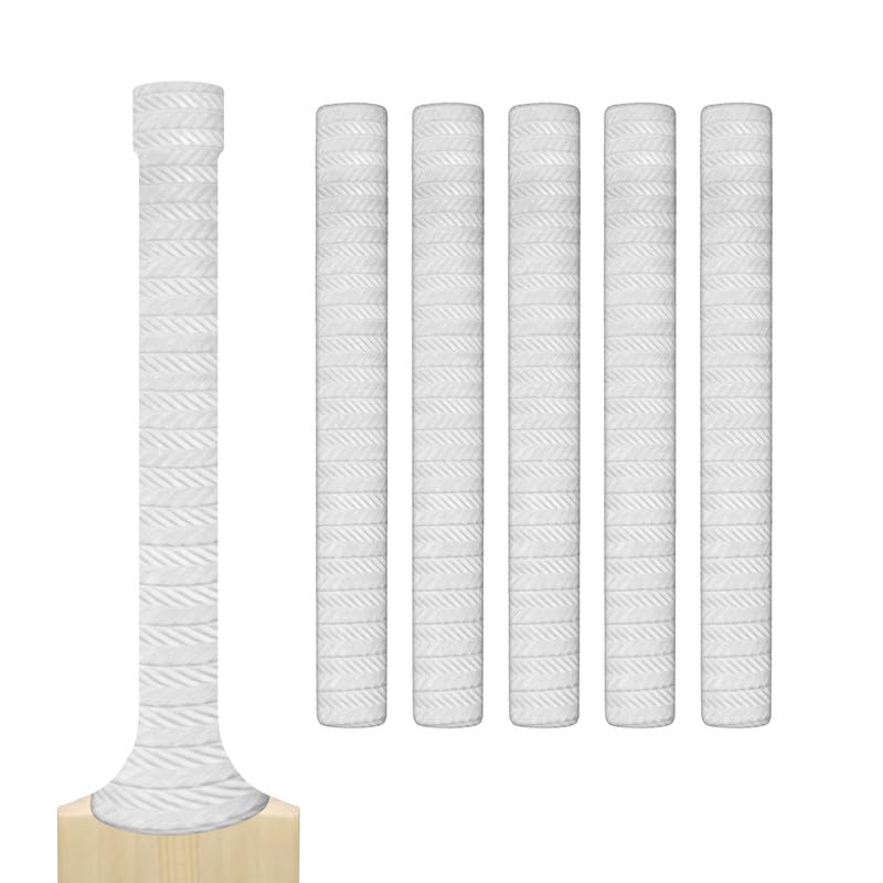 Cricket Bat Grips โ Premium Rubber Cricket Bat Grip Tape for Maximum Hold & Shock Absorption (5, White, Grooved)