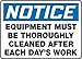 Accuform MHSK815XF NOTICE EQUIPMENT MUST BE THOROUGHLY CLEANED AFTER EACH DAY