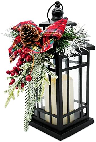 YuQi 14 Inch Black Christmas Lantern with LED Flickering Flameles...