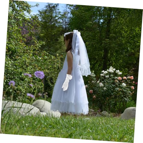 LIFKOME 1pair Elegant Ladies Butterfly Satin Gloves White Lace Gloves for Women Dressy Boys and Girls4