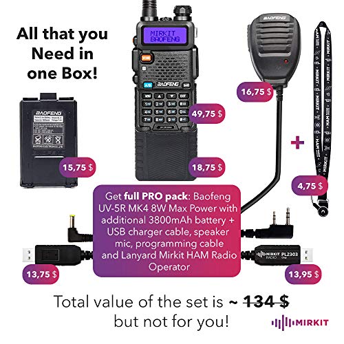 Extended Ham Radio Handheld Starter Kit Mirkit Baofeng Radio UV-5R MK4 8 Watt MP Max Power with 3800 mAh, Handheld Mic, Baofeng Programming Cable and Software - Extra Pack - Thumbnail 3