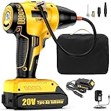 Akku Kompressor, 20V 10000mAh Akku＆12V Adapter Doppelte Stromzufuhr Luftkompressor, 150PSI Voreinstellbarer Druck Elektrische Luftpumpe, Mit LCD Bildschirm und LED , Geeignet Autos, SUV, Pick up truck