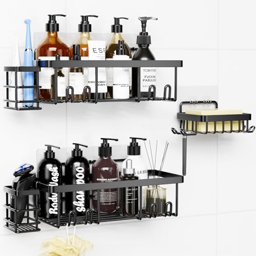Seefly Estantería de Baño,5 Estantes, Estantería de Baño Sin Perforaciones, Estante de Ducha Sin Perforaciones, Acero Inoxidable, Estante de Ducha, Estante de Ducha, Adecuado para Cocina, Baño