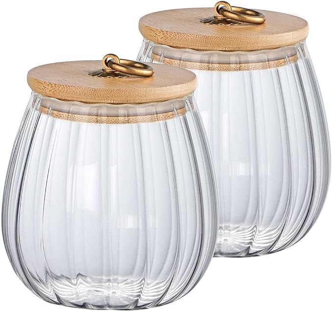 Yuniverse Set of 2 Glass Storage 600ml Clear Glass Jar with Acacia Wood Airtight Lid for Coffee Beans Tea Spice Sugar Biscuit Nuts Candy