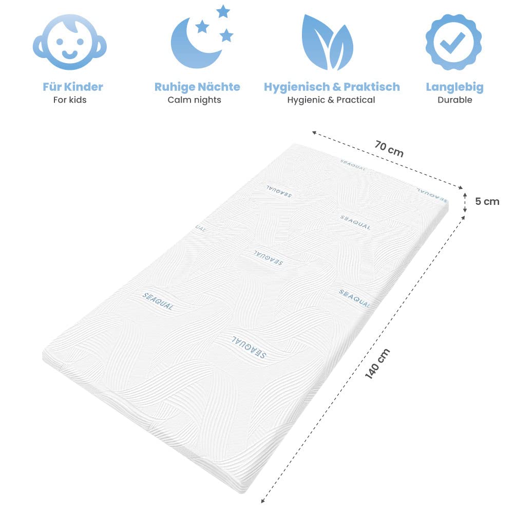 Dailydream Topper viscoelástico para colchón de 140x70, Grosor 5cm, Sobrecolchón Memory Foam, Edition Kids Clean Ocean, Model M, Cubrecolchón de Espuma, Espuma viscoelástica,Memoria, Topper Sofa