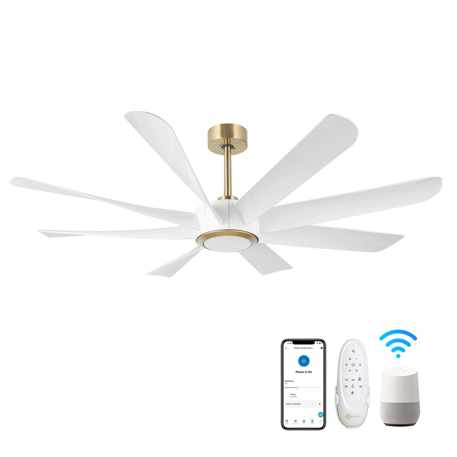 Ventilateur de plafond blanc OFANTOP 152cm avec lumière LED gradable et télécommande