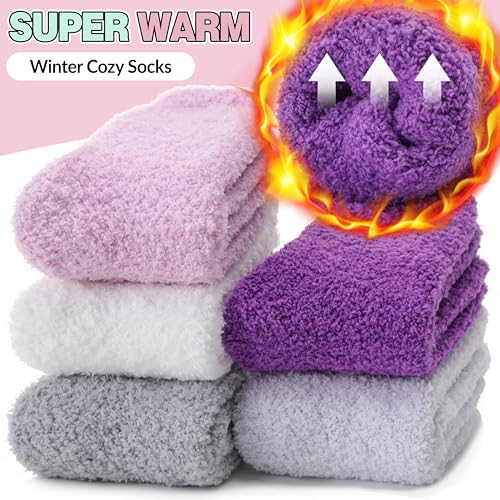 Image of Fuzzy Socks Warm Fluffy Winter Cozy Thick Plush Slipper Sleep Comfy Crew Socks for Women & Men 5 Pairs