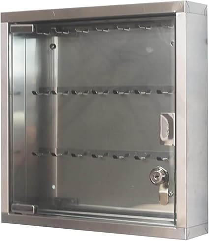 RVPECHWJ Key Box Organizer Small Home Wall-Mounted Stainless Steel 24-Keys Key Cabinet, Office Transparent and Visible Key Security Box, Key Lock Type Key(Silver-without Label)