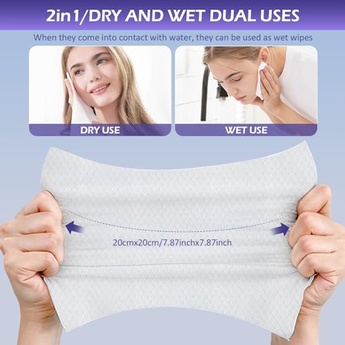 Image of Disposable Face Towel 400 Count, Face Towels, Soft Cotton Dry Wipes Facial Cloths Towelettes for Washing and Drying, Facial Tissue for Cleansing, Skincare and Makeup Remover