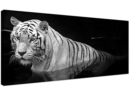 Wallfillers Large Black and White Canvas Wall Art of a Tiger - Animal Canvas Pictures - 1020