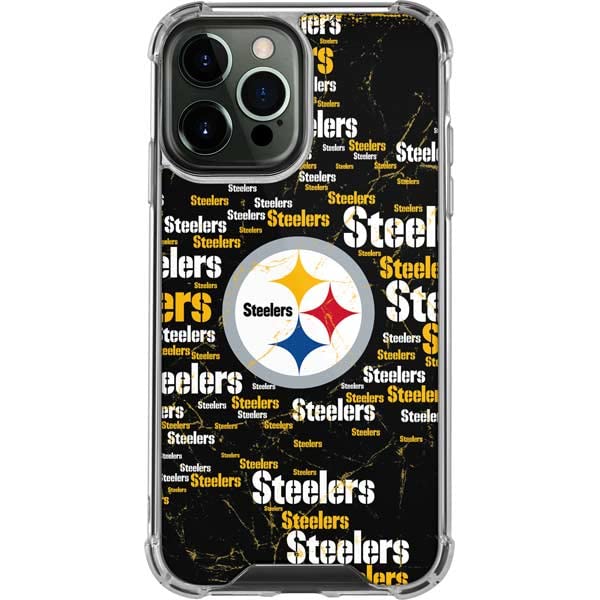 Skinit Clear Phone Case Compatible with iPhone 14 Pro Max - Officially Licensed NFL Pittsburgh Steelers Black Blast Design