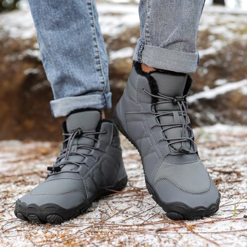 Image of HiGropcore Barefoot Snow Boots for Women Men, Warm Fur Lined Water Repellent Winter Barefoot Shoes, Wide Toe Box Lightweight Outdoor Ankle Boots
