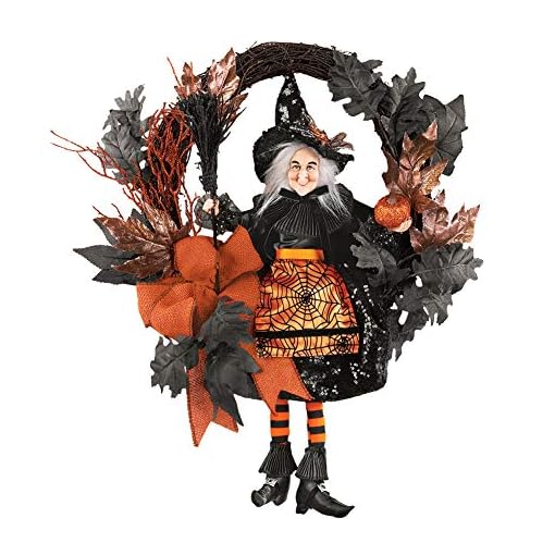 Collections Etc Orange & Black Glittery Witch Halloween Wreath