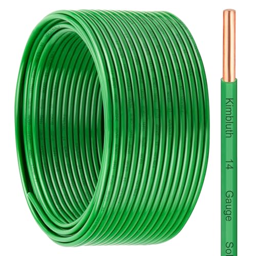 THHN Wire 14 Gauge 100 FT OFC Electrical Wire, 14 AWG Solid Copper Wire Rated up to 600V Building Wire Nylon Jacket for Residential, CNC, Ground, Industrial (14 Gauge, Green)