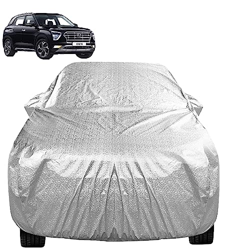 Image of Auto Hub Waterproof Car Cover Compatible with Hyundai Creta (Model: 2024 to Till Date) with Mirror Pocket, Soft Cotton Lining, Waterproof Creta Car Cover- Metallic Silver