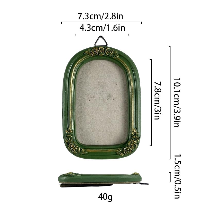 Image of Vintage Decorative Mini Picture Frames Set, Black with Gold Accents, 3 Pack Antique Style Resin Photo Frames for Wall Display, DIY Jewelry, Photography (Green)