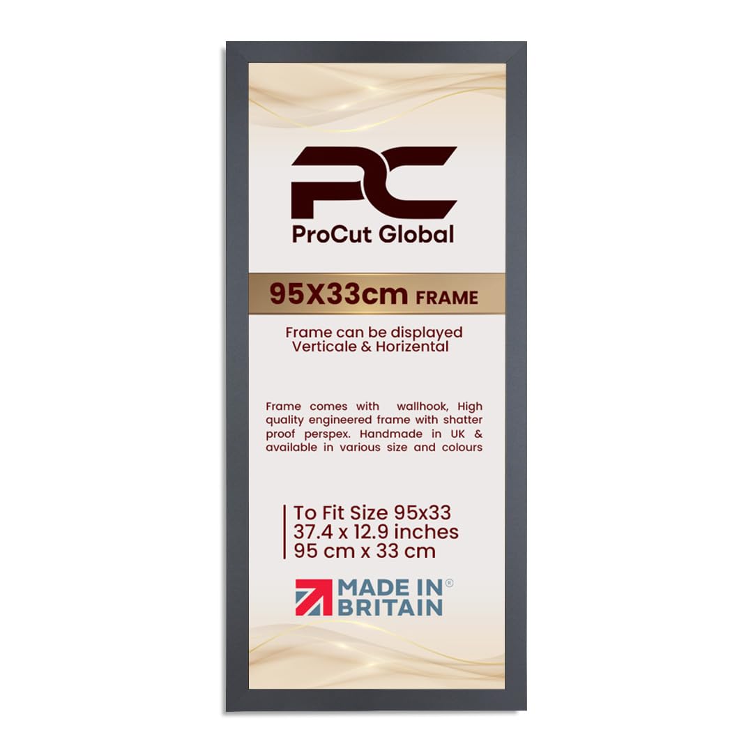Procut Global 95X33CM Dark Grey Picture Frames - Modern Wooden Photo Frame with Shatterproof Perspex for Wall or Tabletop - Perfect for Posters, Certificates, Prints - Sizes & Colors Available