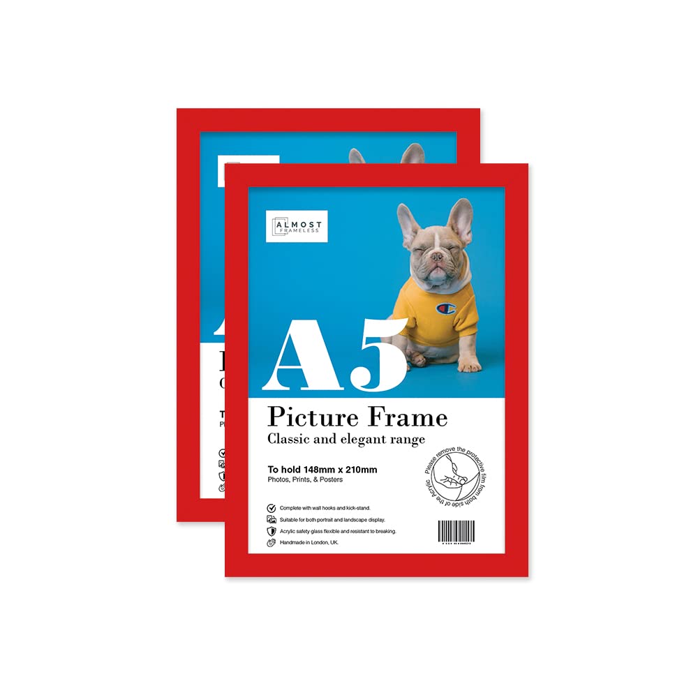 Almost Frameless Red A5 Picture Frame Set Of 2, Display A5 Picture Gallery Wall, Poster, Photo, Artwork, Or Print,