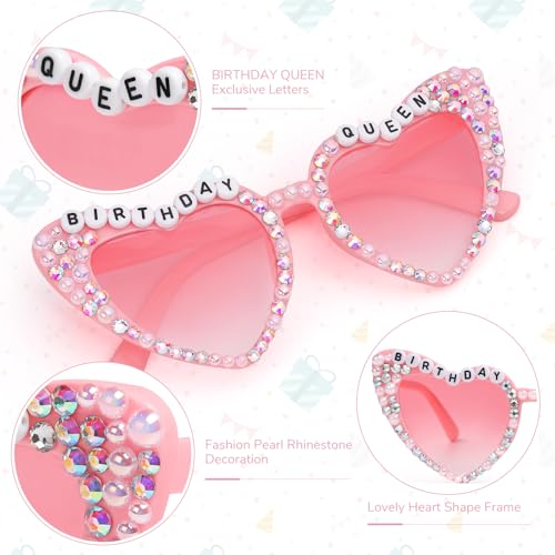 Etercycle Heart Sunglasses, Birthday Queen Glasses for Women, Pink Sunglasses Birthday Gifts Rhinestone Heart Shaped Sun Glasses for Birth Day Party Favors3