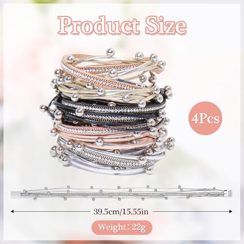 4pcs Leather Wrap Bracelets For Women,Boho Multi-Layer Inlaid Beads Handmade Bracelets Fashion Stack Bracelets Jewelry Elegant Leather Bracelet2