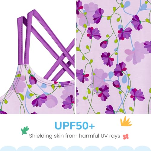 Image of LQSZ Girls One Piece Swimsuits Quick Dry Beach Bathing Suit Cross Shoulder Strap Swimwear