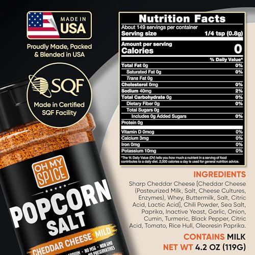 Popcorn Seasoning Cheddar Cheese Powder Mix - Gluten Free & Low Sodium Mild Nacho Cheese Powder Flavor Popcorn Flavoring Seasoning. Movie Theater Pop Corn Toppings. Hot Pop Corn Salt Seasonings. 4.2oz - image 4