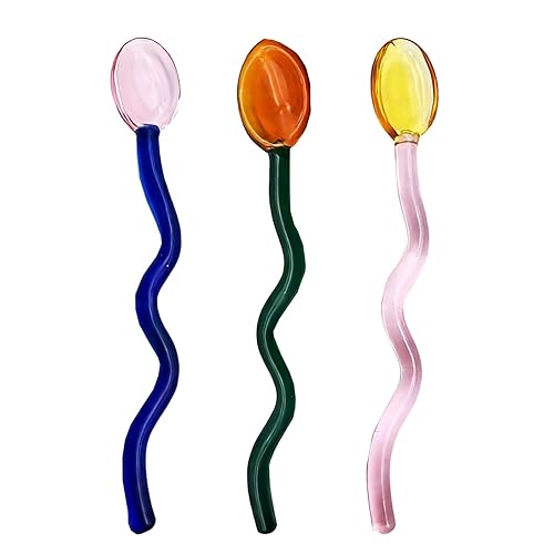 Creative Colorful Glass Wavy Spoon Set - 3 Pack Personality