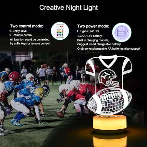 Football Gifts Night Light for Kids-Sports Footballs Decor Bedside Lamp for Football Fan, 14 Color with Remote Control/Buttons + Timer + Dim Function, Birthday Holiday Gift for Boys & Girls