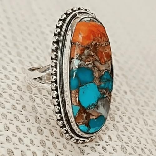 Boho Turquoise Rings for Women Western Turquoise Rings Silver Knuckle Statement Ring Stackable Wedding Ring Turquoises Jewelry Dresses Accessories2