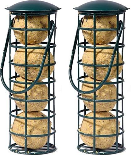 mangeoire pour Oiseaux dobar 24081 avec Quatre Boules à mésanges, mangeoire Rechargeable pour Oiseaux Sauvages, Noire, Plastique, Lot de 2 (1 x 360 g)