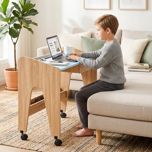 Image of Alex Daisy Movers Kids Study Desk with Lockable Wheels, Scratch-Resistant Top, Lockable Drawer, iPad Slot & Cup Holder | Compact Kids Study Table with Storage Shelf (Blue)
