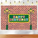 Street Happy Birthday Backdrop, Red Brick Wall Cartoon Street Theme Party Banner Backdrop for Kids Boys Girls Birthday Decoration Supplies