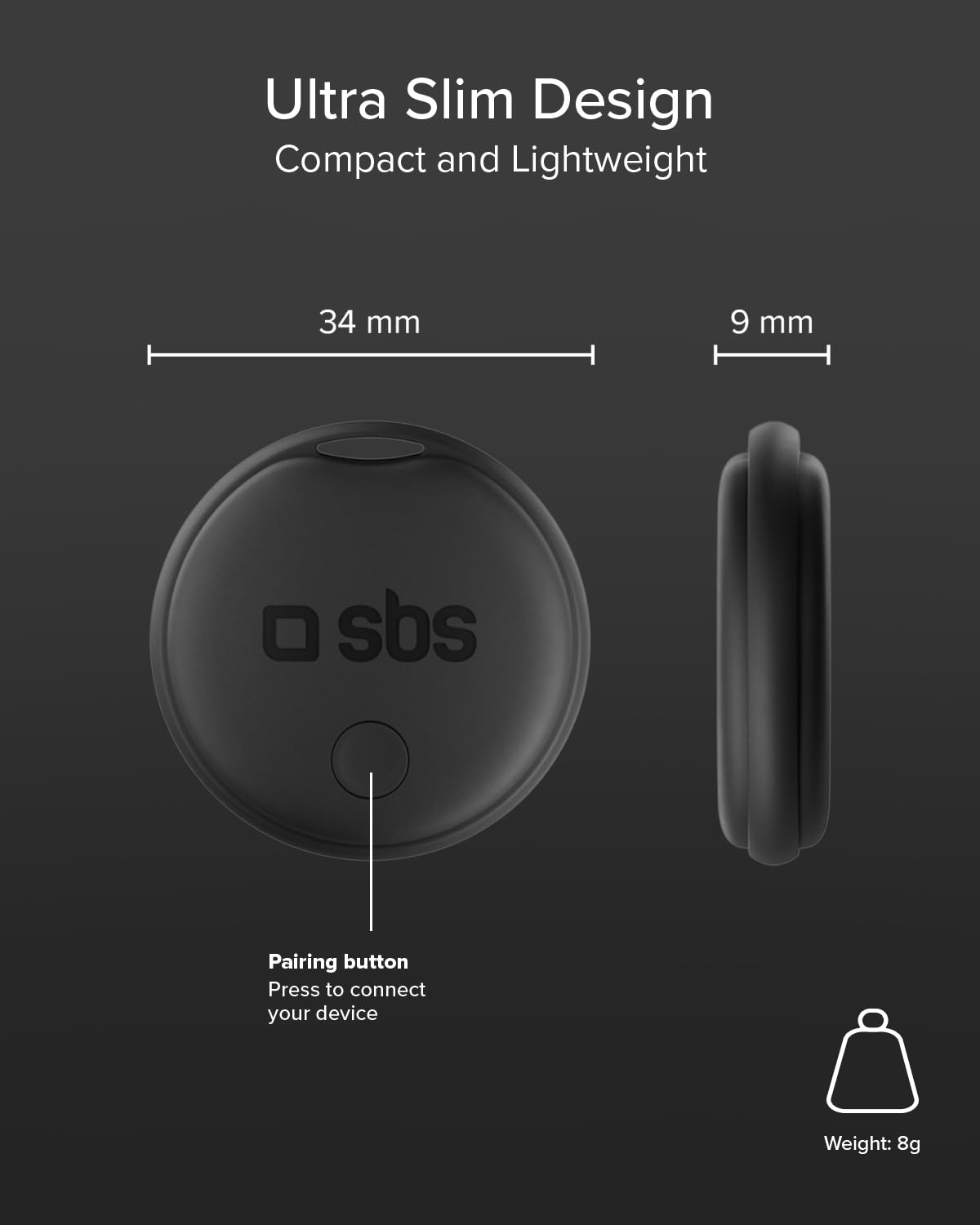 SBS Track My Dual Kit, 4 Localizzatori Smart Tag, Finder Trova Oggetti (Confezione da 2)
