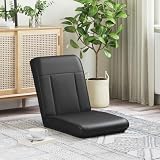 Runheo Poltrona regolabile nera in ecopelle, schienale regolabile, imbottita ed ergonomica, sedia da gioco pieghevole, sgabello versatile per soggiorno, camera da letto, balcone