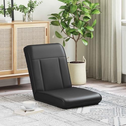 QUAHEAS Sillón reclinable de piel sintética negra con respaldo multiposición, 50 x 73 x 60 cm, marco de metal, relleno de espuma, plegable, ergonómico, para salón, juegos, lectura, meditación