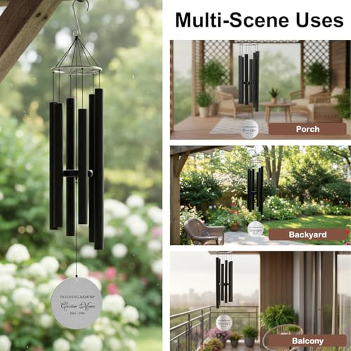 Image of Personalized 30 inch Memorial Wind Chimes for Outside, Bereavement Gift in Remembrance of a Loved One, Sympathy Gift for Loss of Mother Father Husband, Garden Patio Decor
