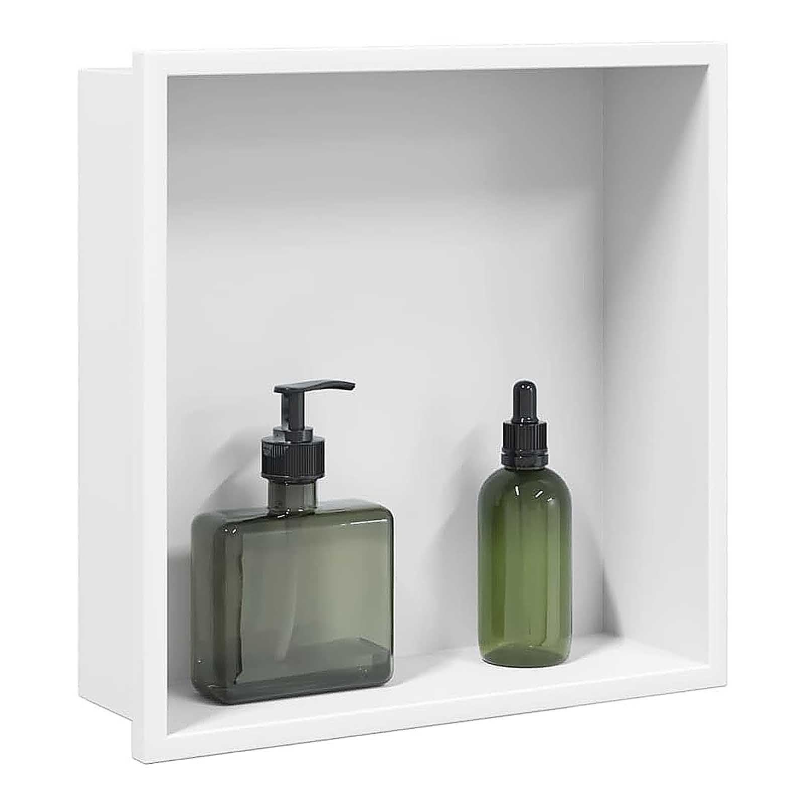 KaBuea 32x32cm Shower Niche Matte Black Stainless Steel Waterproof Recessed Wall Mounted Insert Storage Shower Caddy for Bathroom