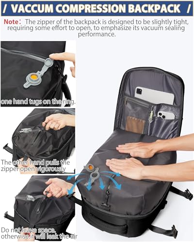Black Vacuum Travel Backpack for Women Men Seal Compression Air Vacpack with Pump laptop Compression Bags with Shoe Compartment Flight Approved Personal item Travel Bag Carrry on Luggage4