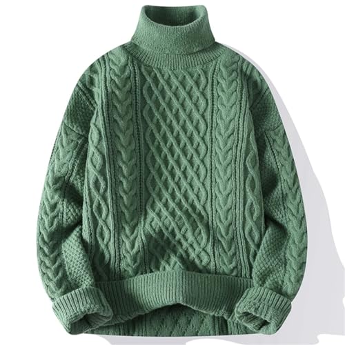 Men's High Neck Thickened Warm Sweater/Winter Solid Fit Straight Tube Twist Knit Pullover4