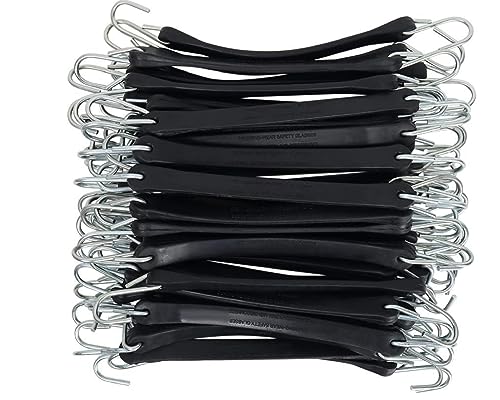 Bungee Rubber Cords Tarp 9’’-50pack with Metal Crimped S Hooks, Ideal for Securing Tarps, Cargo, Canvases, Weatherproof