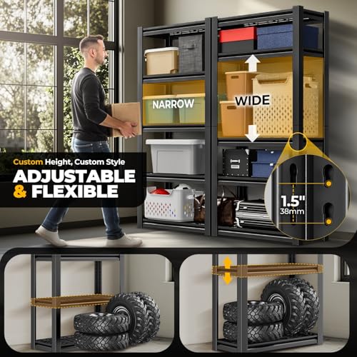 Auto Dynasty 5-Tier Storage Shelves, 72" H Heavy Duty(3000LBS Capacity) Adjustable Garage Shelving, Metal Storage Utility Rack Shelf Unit for Pantry Kitchen Warehouse, 72" H x 35" W x 16" D, Black - Image 5