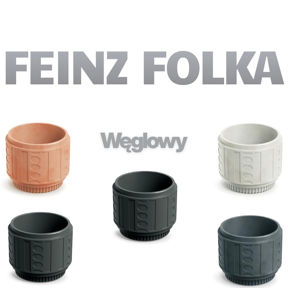 Doniczka – okrągła i duża, 40 x 32 cm – szara – wzór w stylu nordyckim – doniczka na balkon, do ogrodu i do wnętrz – nowoczesna, wytrzymała i dekoracyjna