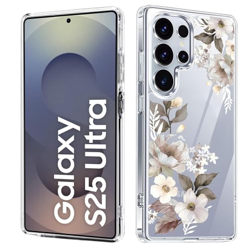 Image of Elzzi Clear Transparent Flower Cover for Samsung S25 Ultra 5g Case Shockproof Case Floral Design Full Camera Protection Shockproof PC+TPU Covers for Girls & Women 2025 6.9 inch(Grey)