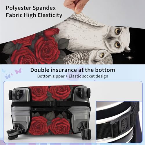 Luggage Cover with Luggage Handle Wrap,Suitcase Cover Washable Anti-scratch Elastic Zipper Baggage Protector Case Fits 25-28 inch,Red Flower Owl4